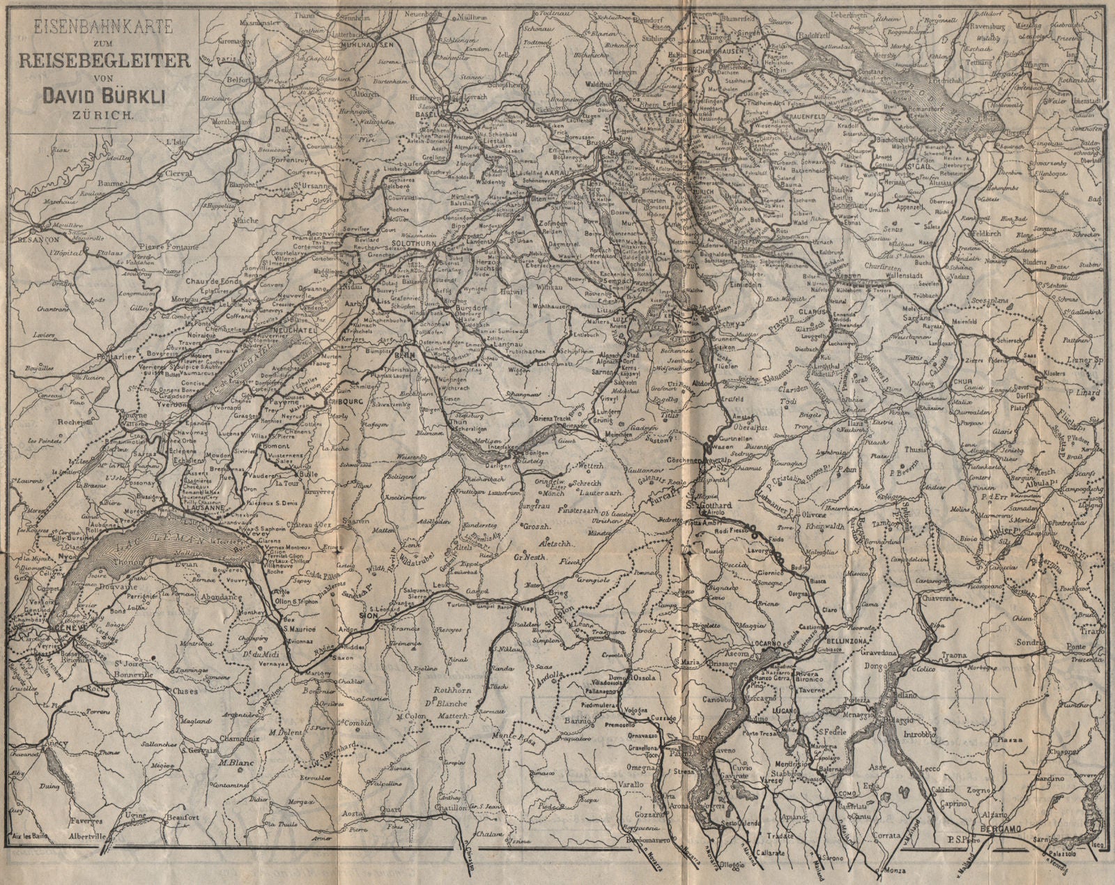 SWITZERLAND RAILROAD MAP/ EISENBAHNKARTE. Bürkli. Suisse Schweiz 1899 old